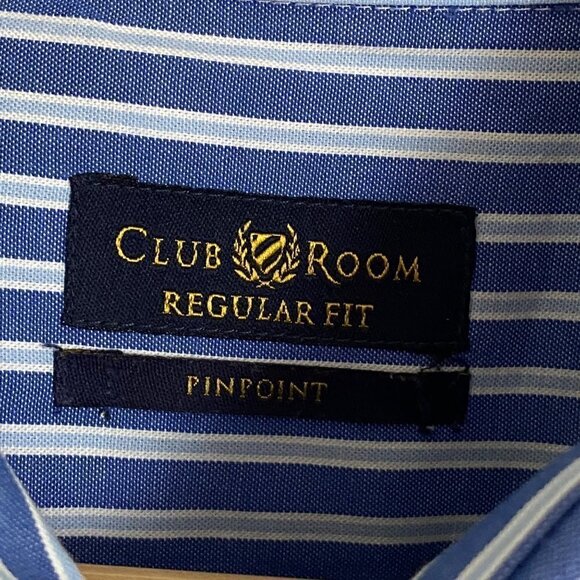 Club Room Regular Fit Pinpoint Mens Button Down Blue Shirt. Size 18.5 34/35 - Picture 5 of 10